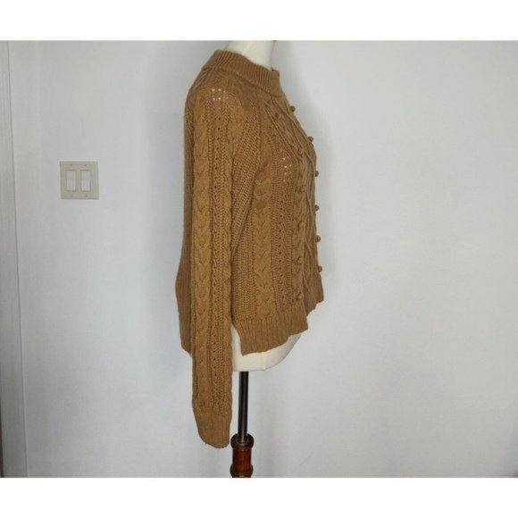 J. Crew Sweater S Azra Cable Knit Pullover Mock Neck Caramel Chunky - Picture 5 of 9